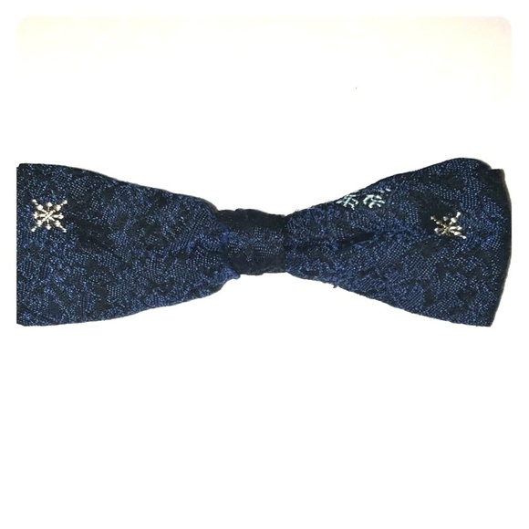 VINTAGE Royal Clip On Bow Tie Navy & Black Antique - Picture 2 of 8